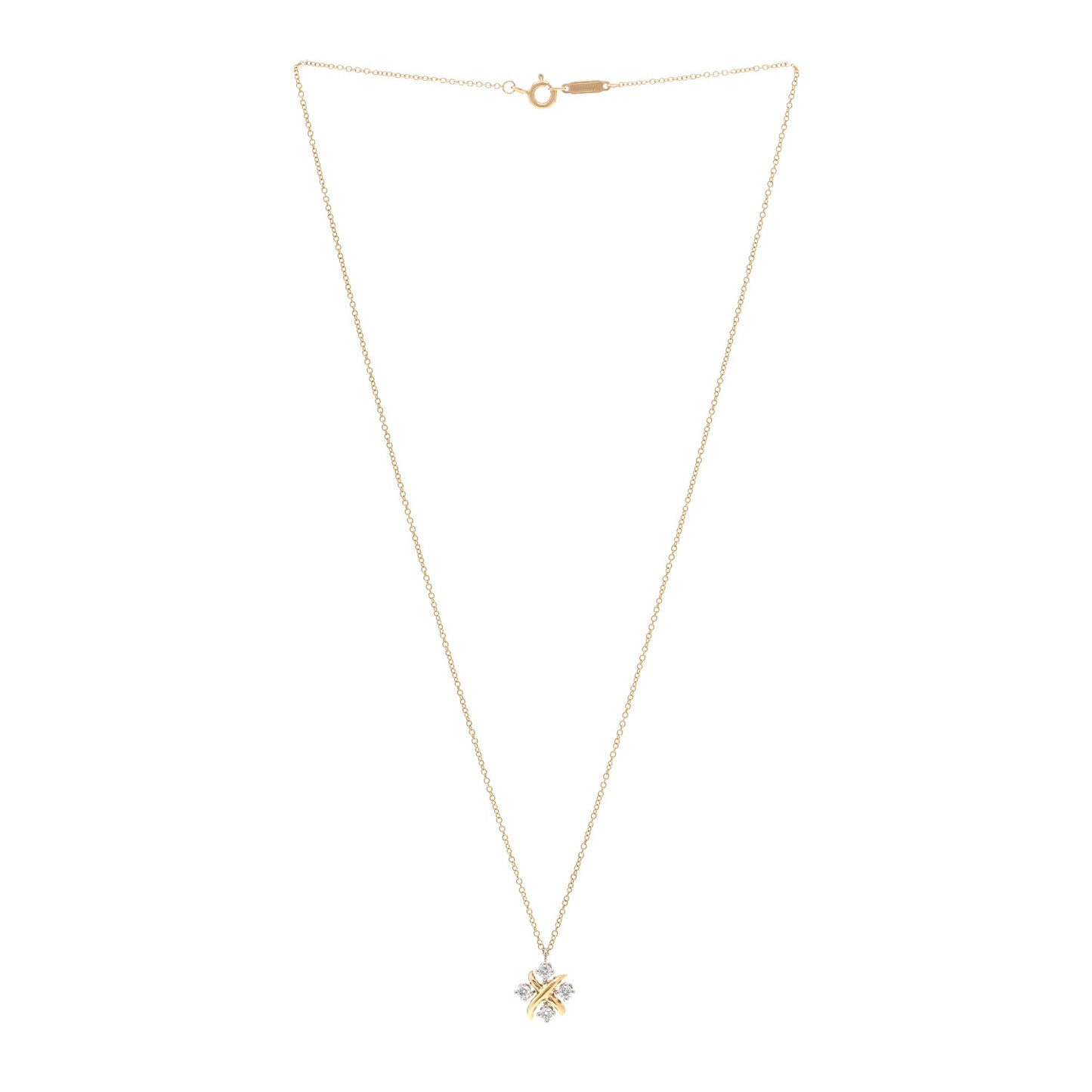 Platinum 18K Yellow Gold Diamond Schlumberger Lynn Pendant Necklace