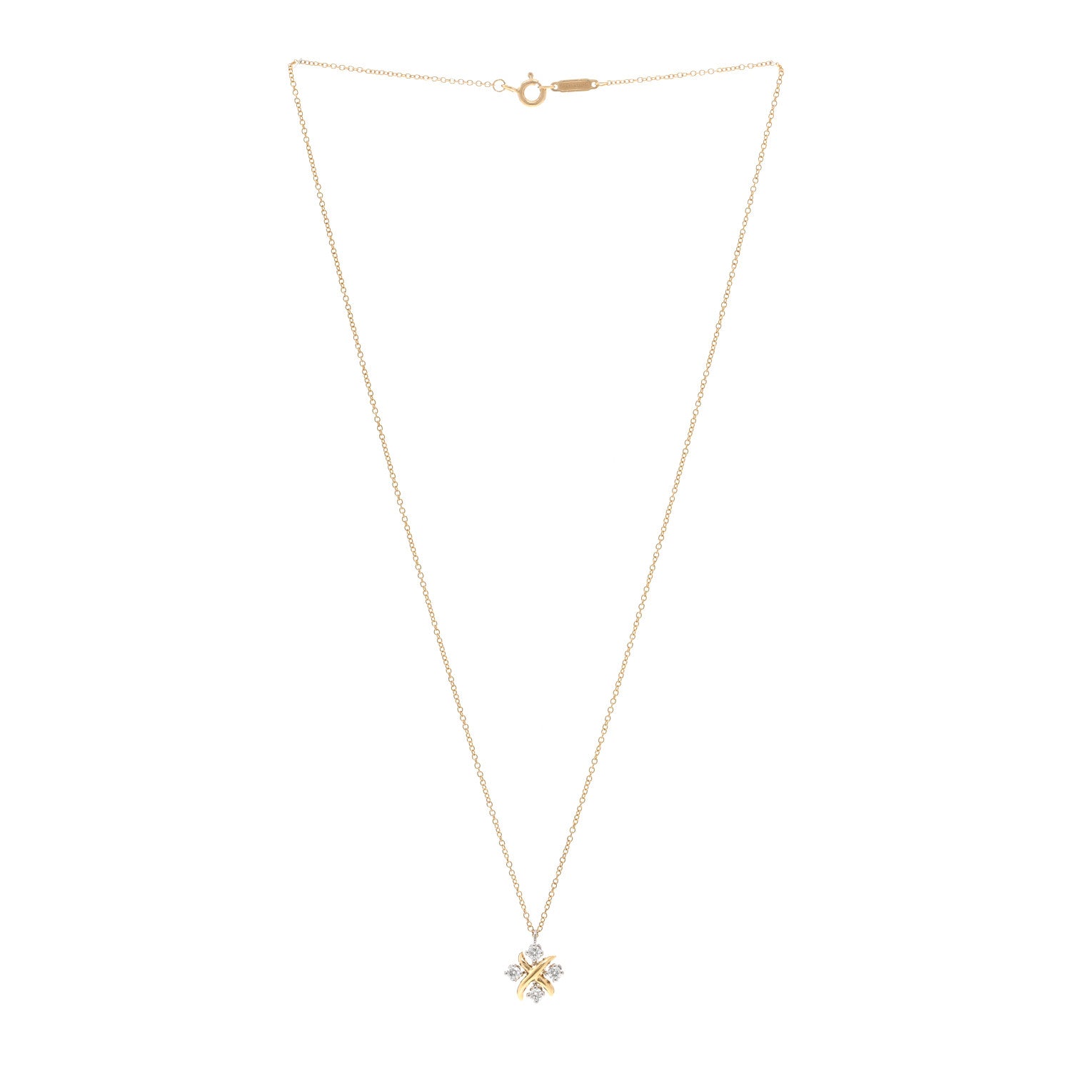 Tiffany Platinum 18K Yellow Gold Diamond Schlumberger Lynn Pendant Necklace 3 of 4