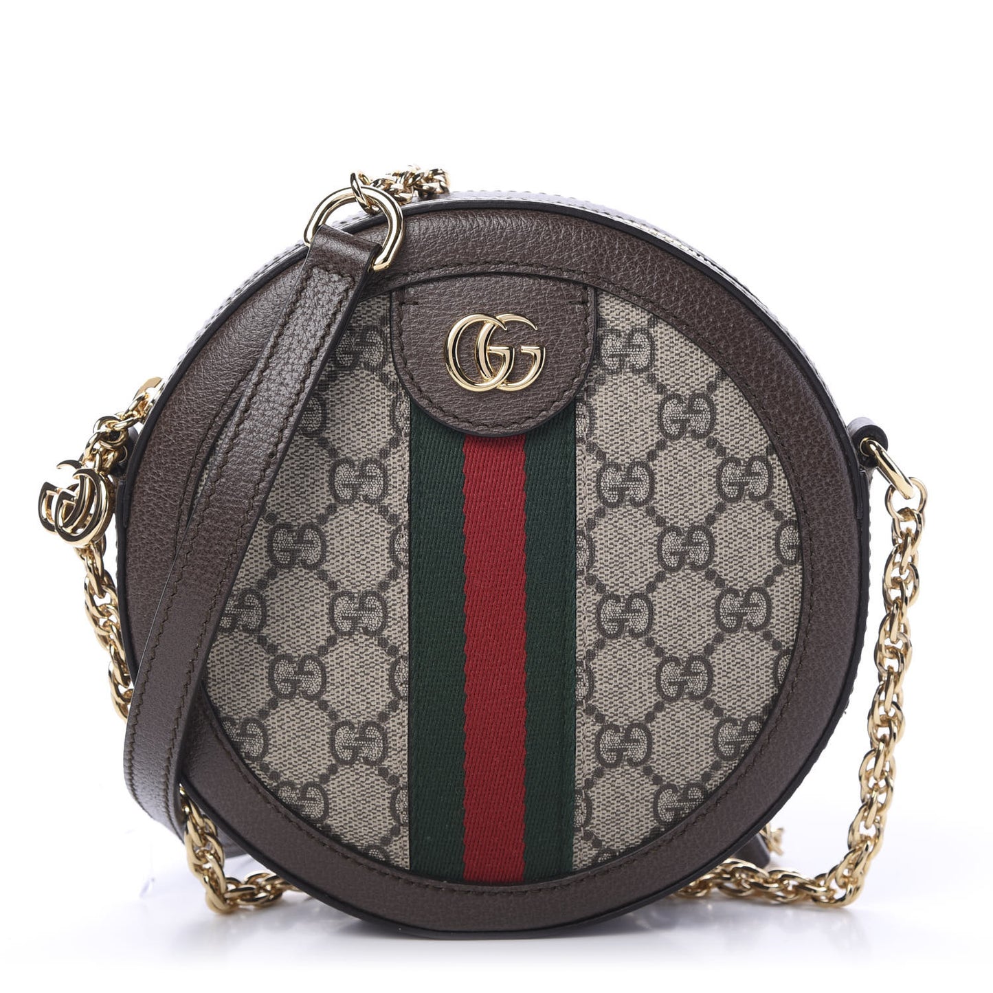 GG Supreme Monogram Web Mini Ophidia Round Shoulder Bag Brown