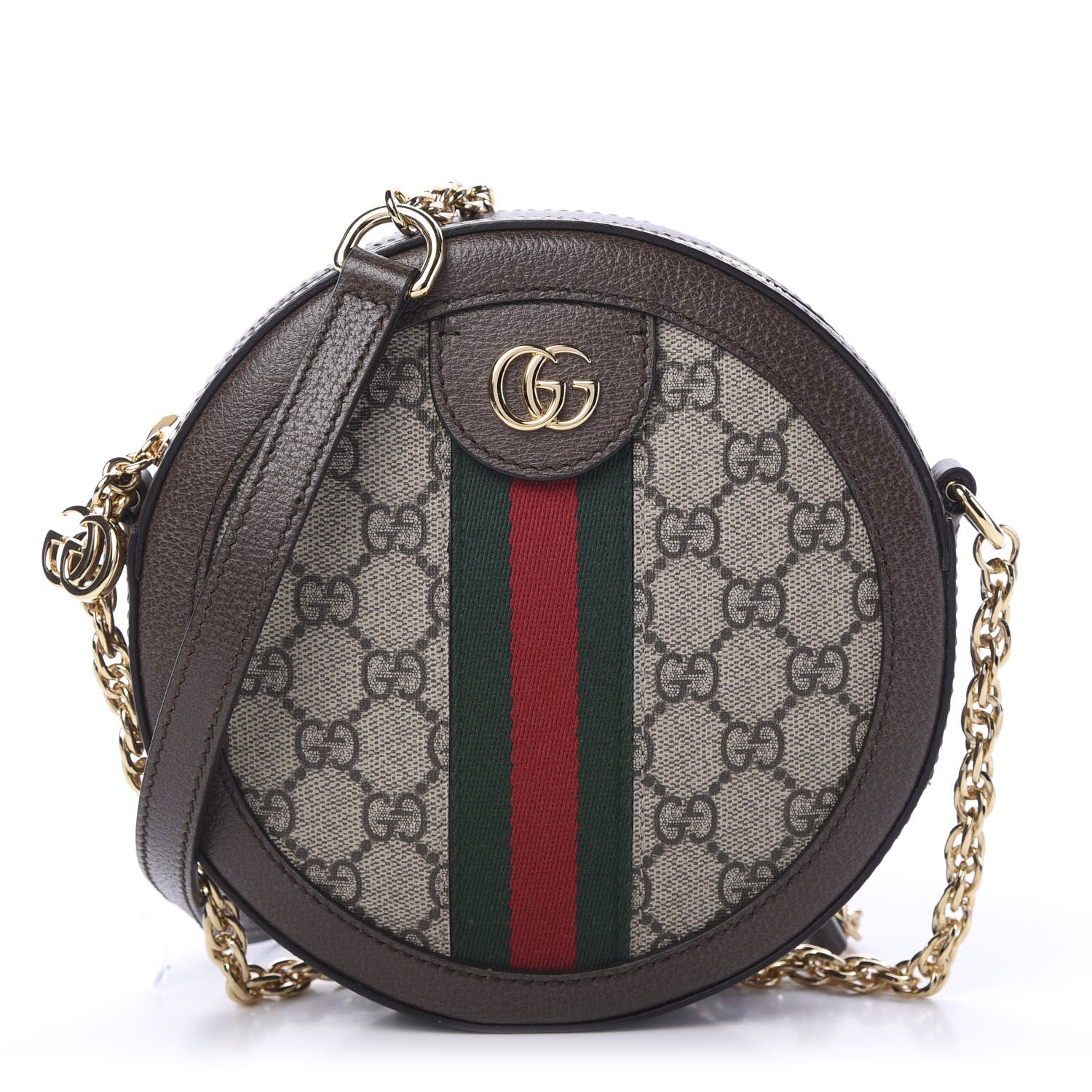 Gucci GG Supreme Monogram Web Mini Ophidia Round Shoulder Bag Brown 1 of 10