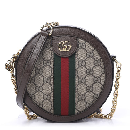 Gucci GG Supreme Monogram Web Mini Ophidia Round Shoulder Bag Brown 1 of 10