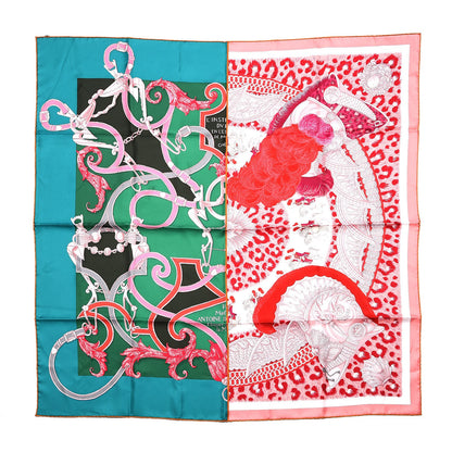 Hermes Silk Plumets du Roy Scarf 90 Vert Rose Blanc 3 of 8