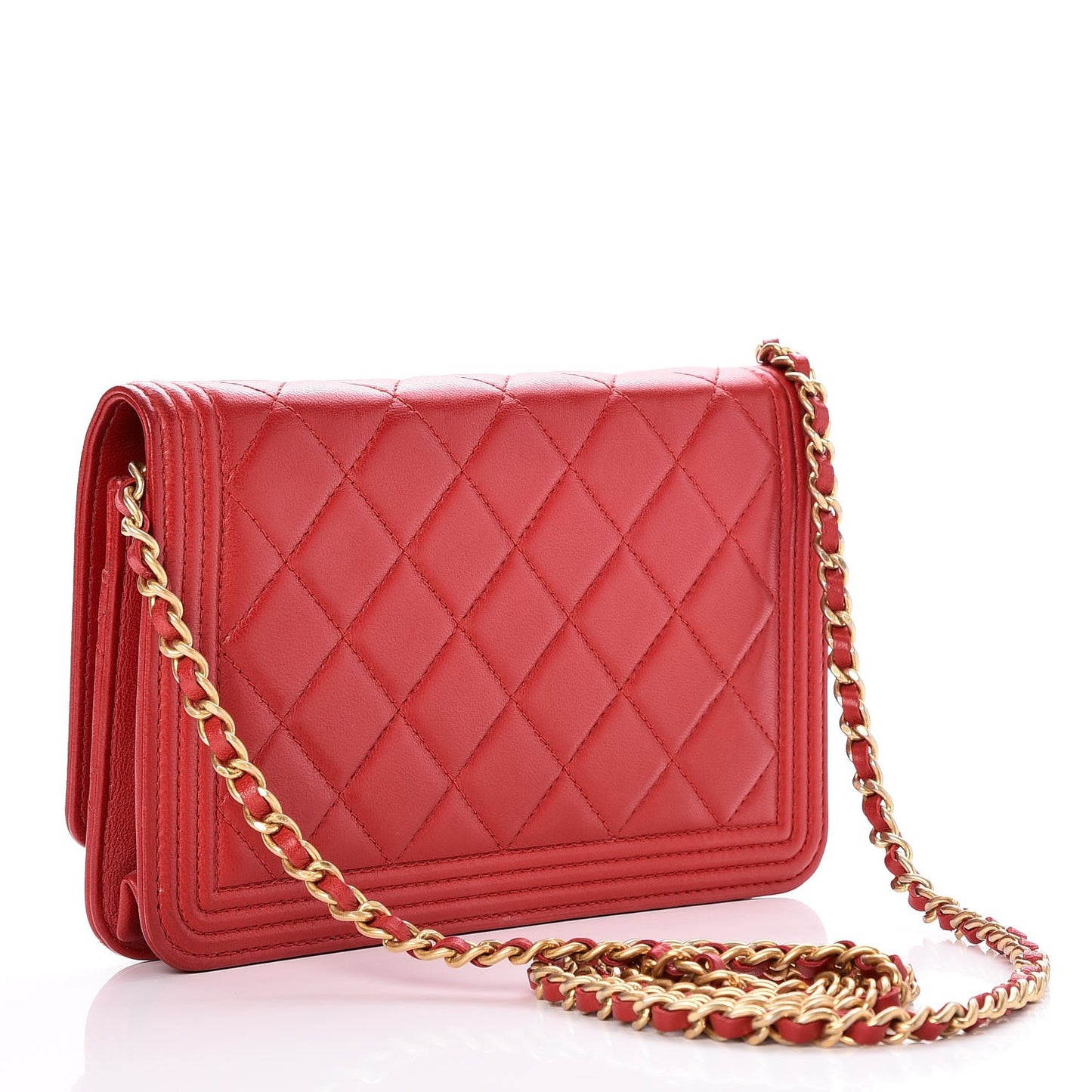 Lambskin Quilted Boy Wallet On Chain WOC Red