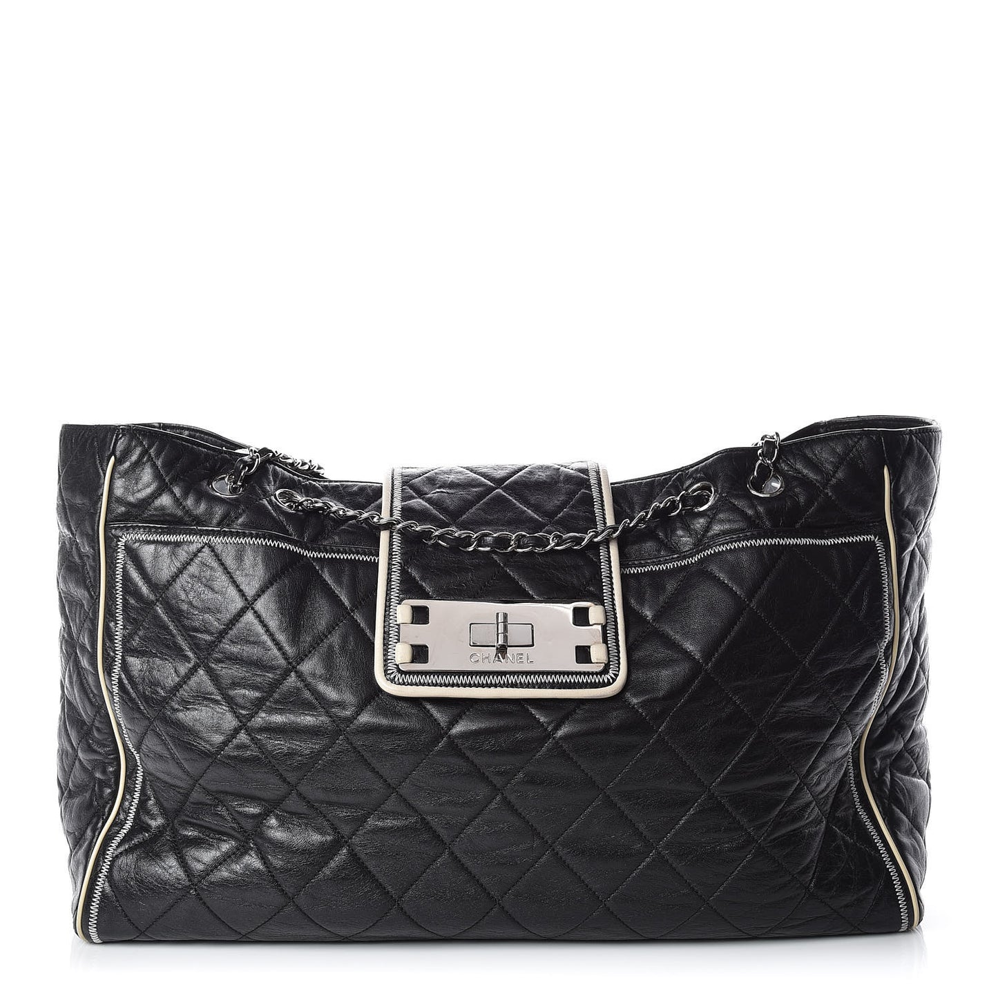 Lambskin Quilted Large East West Tote Black