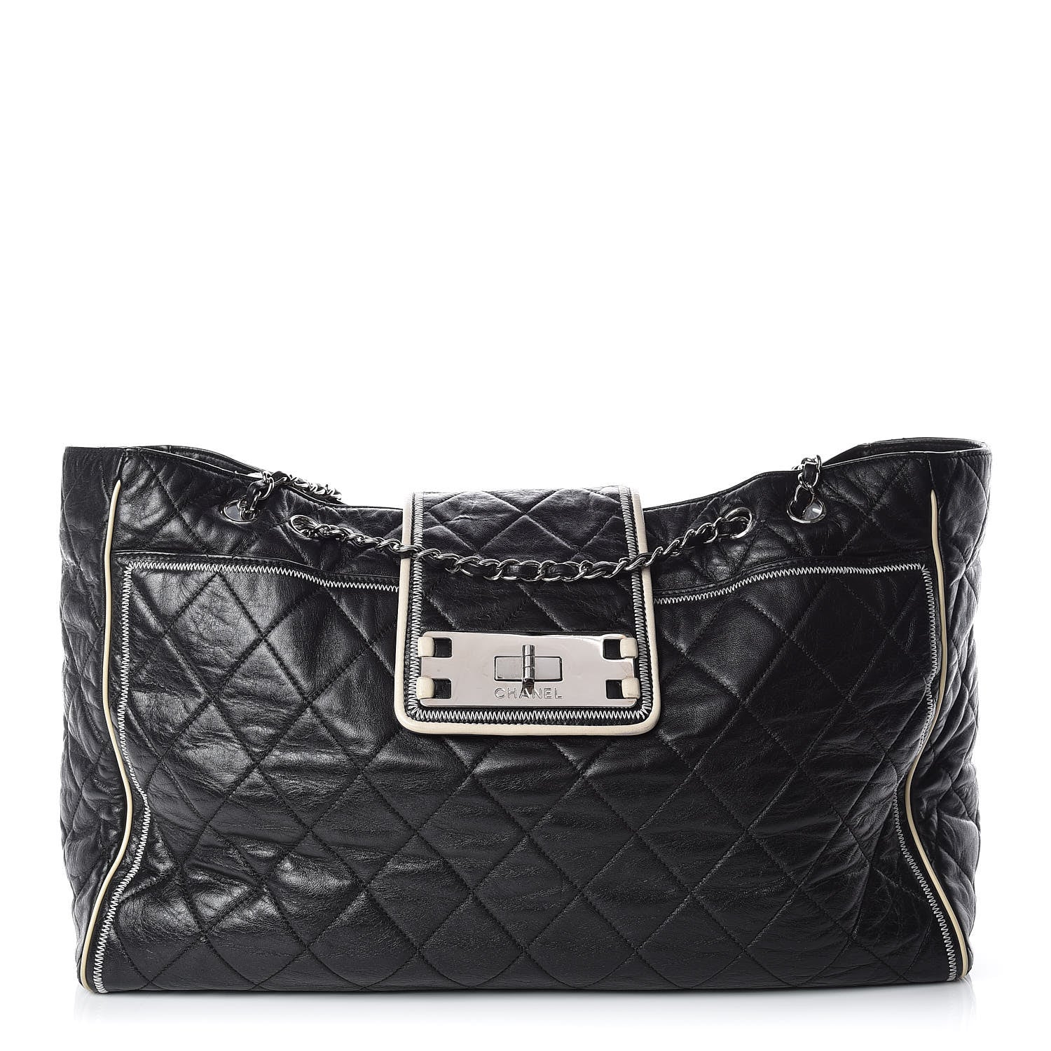 Chanel Lambskin Quilted Large East West Tote Black 1 of 16
