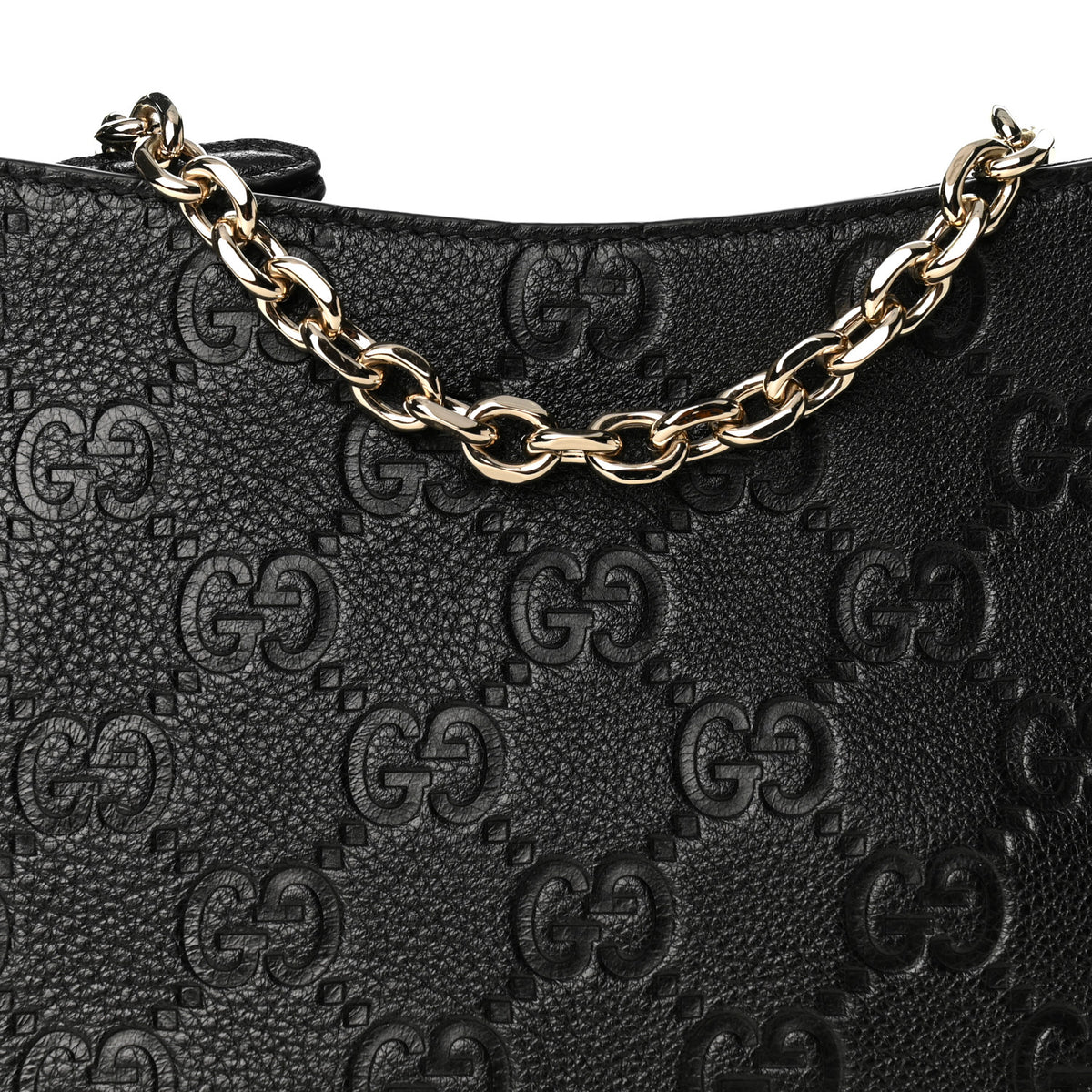 Gucci GG Grainy Calfskin Emblem Medium Shoulder Bag Black 14 of 19