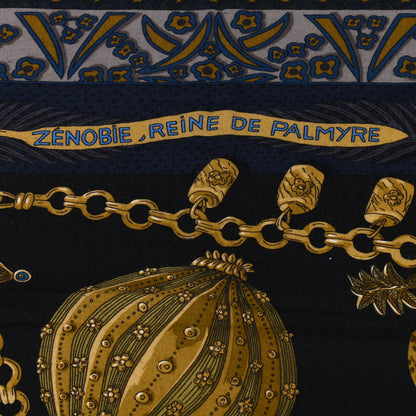 Hermes Cashmere Silk Zenobie Reine De Palmyre Shawl 140 Black Mordore Bleu 2 of 5