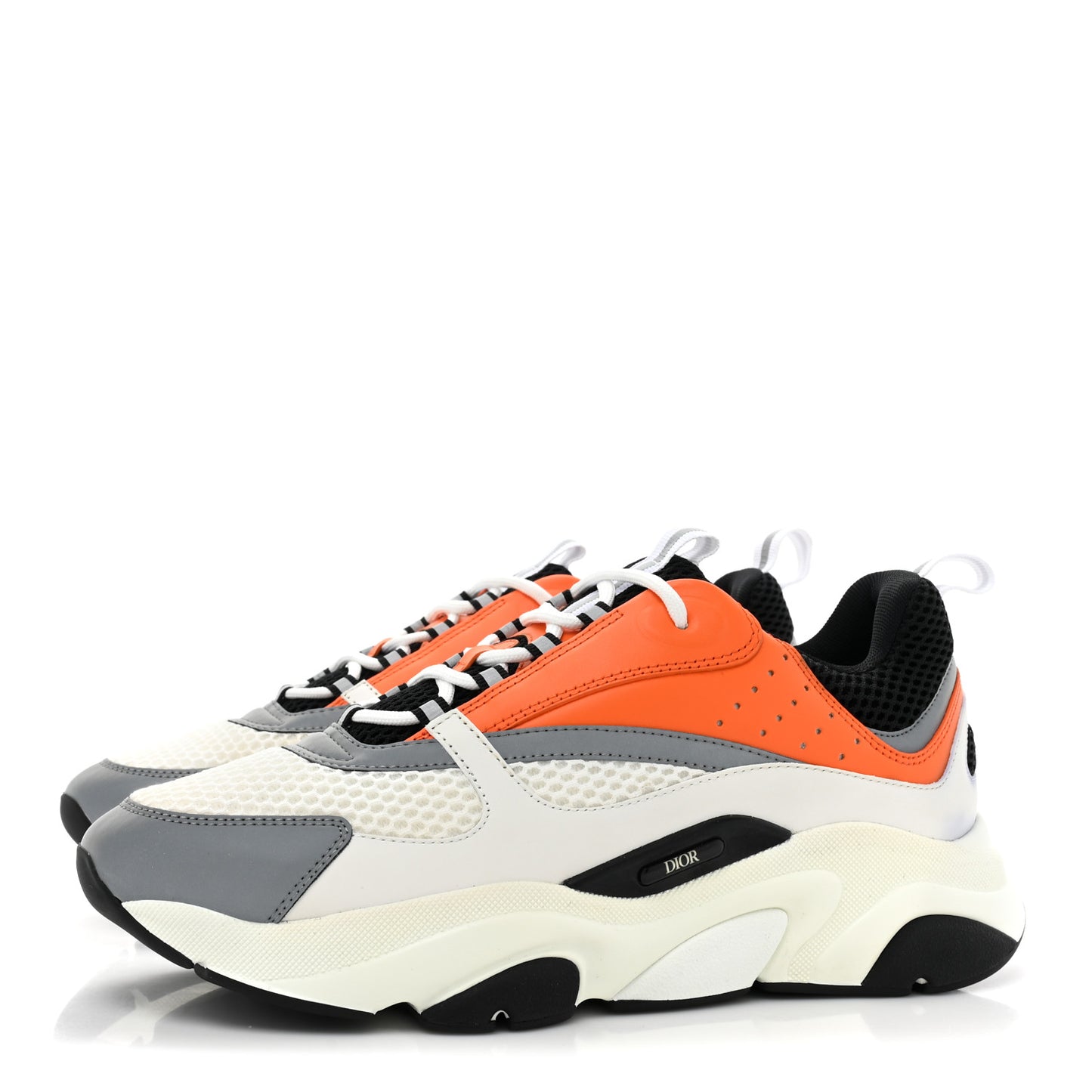 Technical Mesh Calfskin Mens B22 Sneakers 44 White Orange