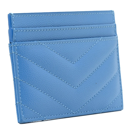 Saint Laurent Grain De Poudre Matelasse Chevron Cassandre Credit Card Case Blue Clair 3 of 11