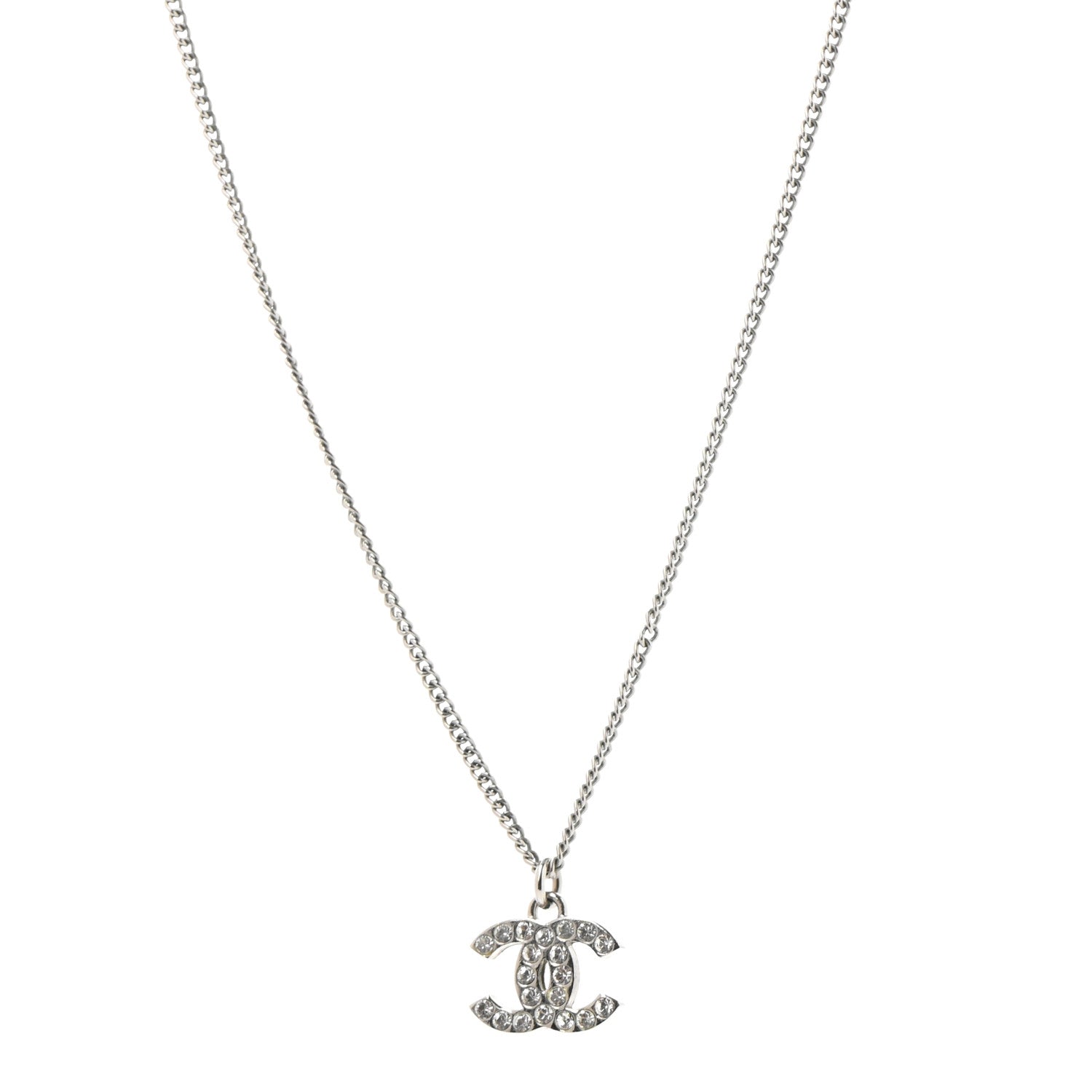 Chanel Crystal CC Pendant Necklace Silver 1 of 6