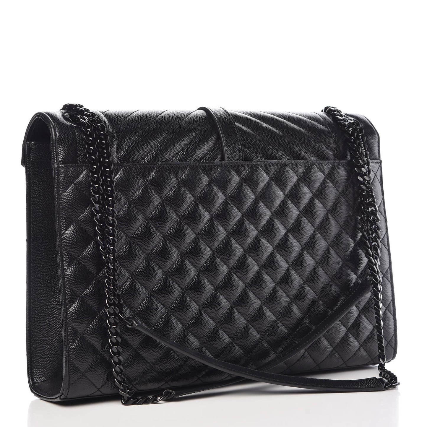 Grain De Poudre Textured Mixed Matelasse Large Triquilt Monogram Monochrome Satchel Black