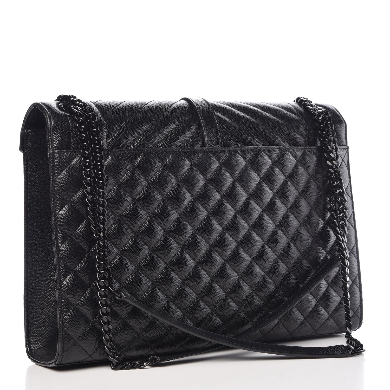 Saint Laurent Grain De Poudre Textured Mixed Matelasse Large Triquilt Monogram Monochrome Satchel Black 3 of 8