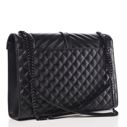 Saint Laurent Grain De Poudre Textured Mixed Matelasse Large Triquilt Monogram Monochrome Satchel Black 3 of 8