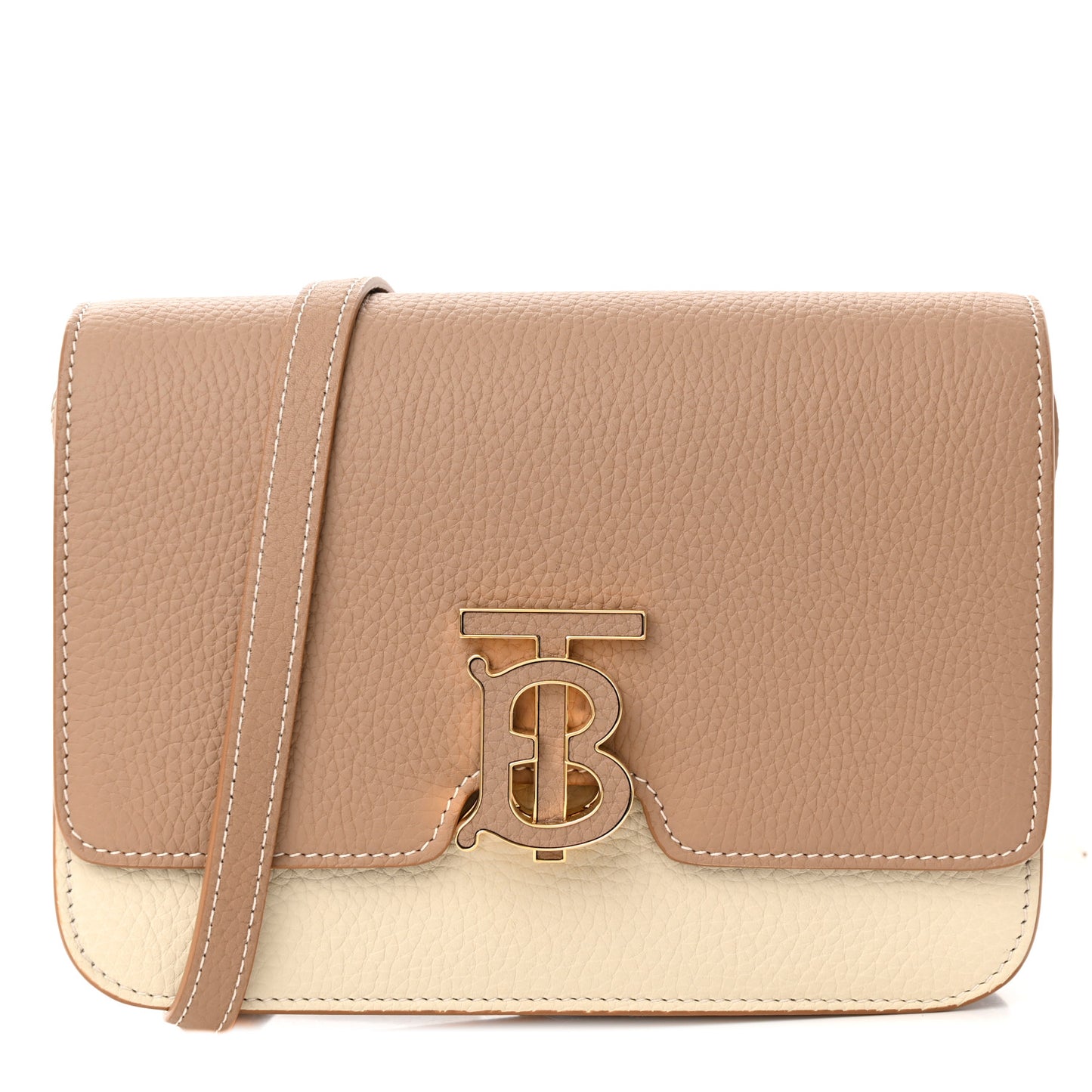 Grained Calfskin Small TB Bag Camel Alabaster Beige Warm Tan