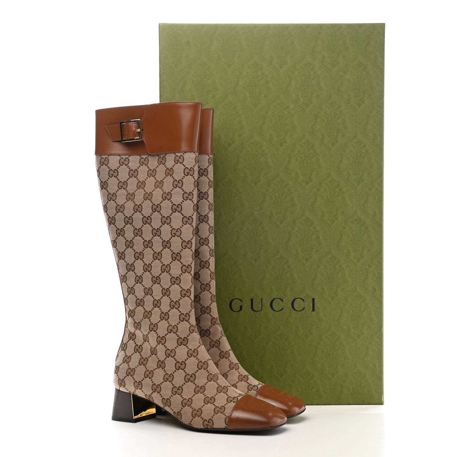 Gucci Monogram Cordovan Lux GG Knee High Boots 37.5 Beige Cuir 9 of 9