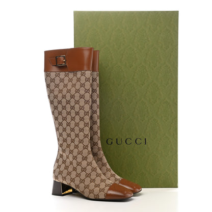 Gucci Monogram Cordovan Lux GG Knee High Boots 37.5 Beige Cuir 9 of 9