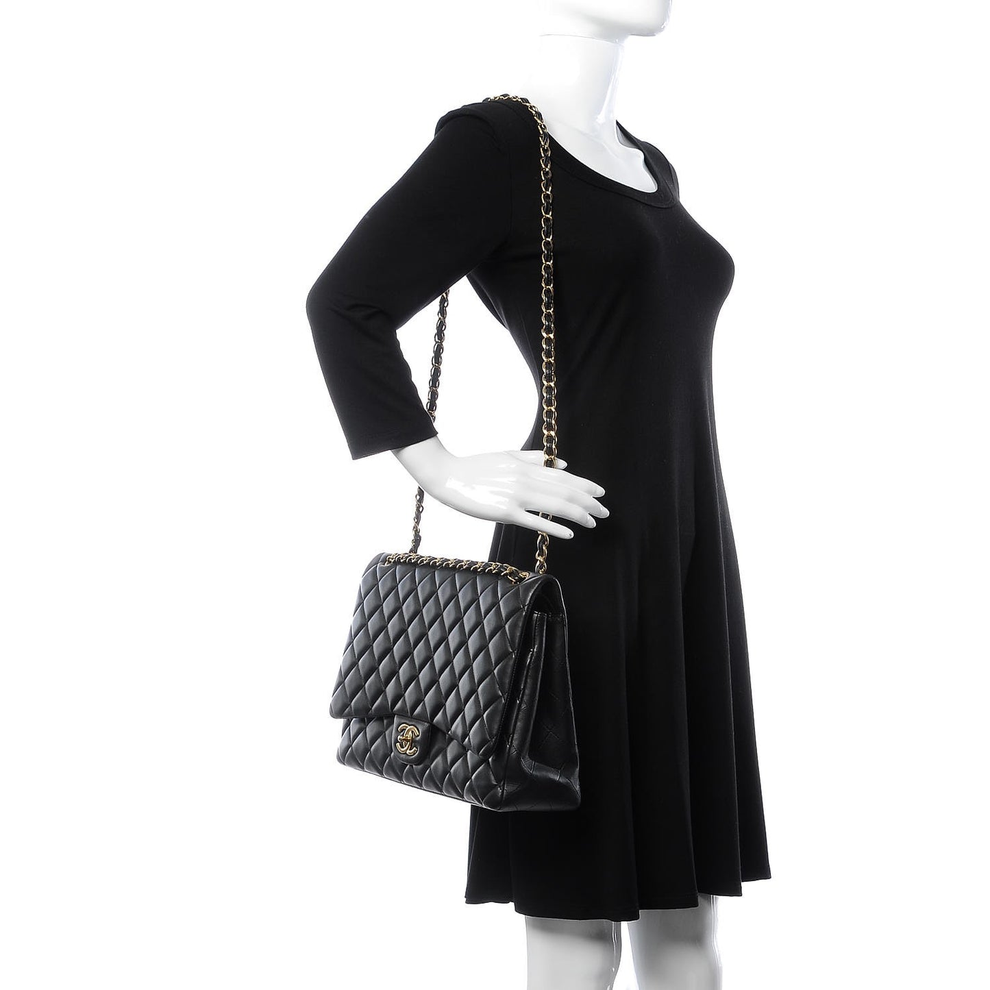 Lambskin Quilted Maxi Double Flap Black