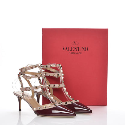 Valentino Garavani Patent Rockstud Ankle Strap Low Heel Pumps 38.5 Rubin Poudre 8 of 8