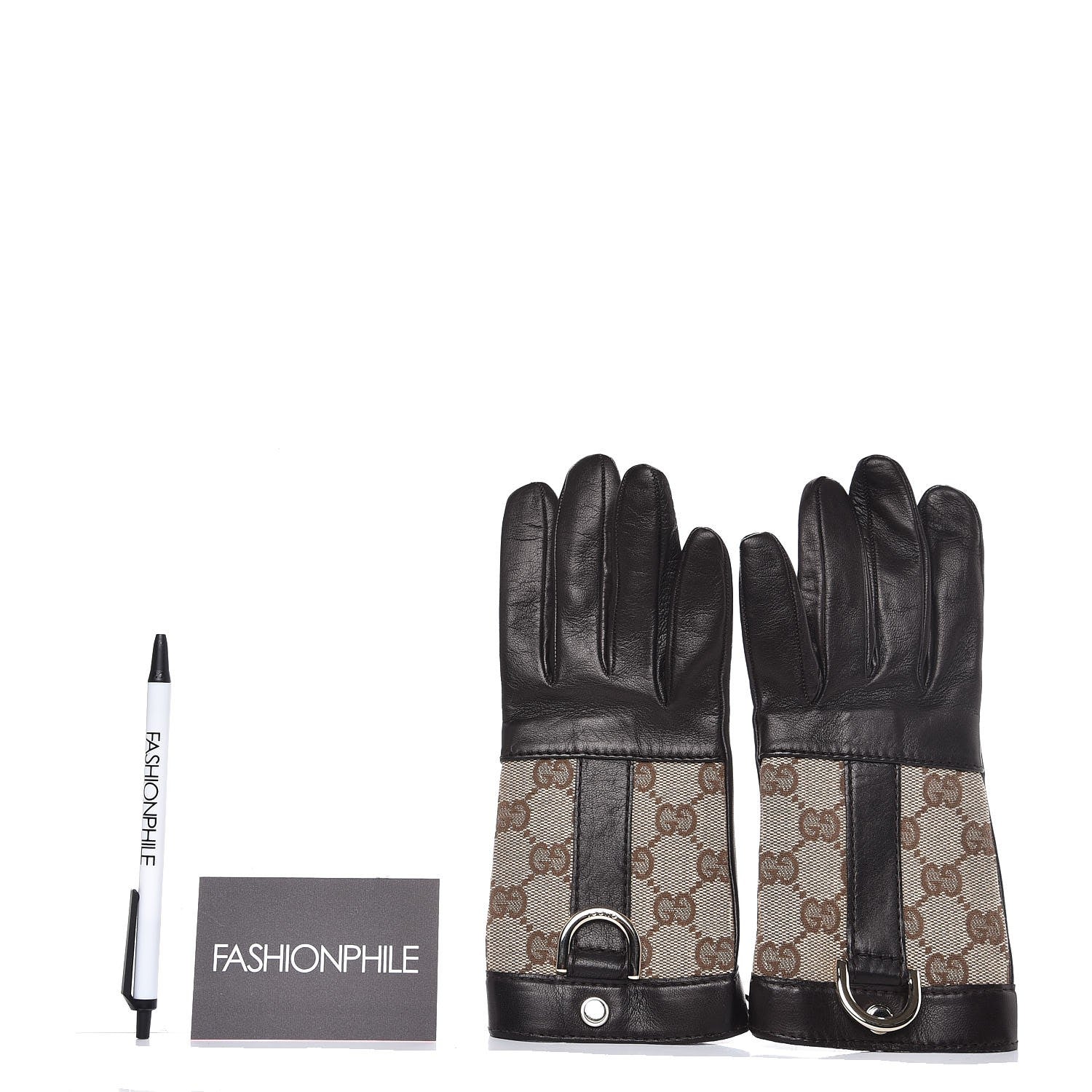 Gucci Monogram Calfskin Short Ring Stud Gloves 6.5 2 of 7