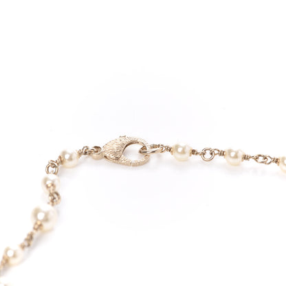 Chanel Metal Quilted Pearl CC Long Necklace Light Gold 5 of 8