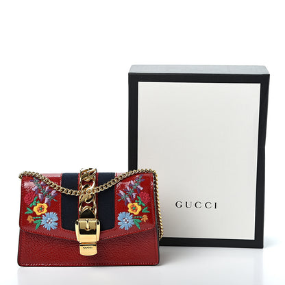 Gucci Patent Embroidered Super Mini Sylvie Chain Shoulder Bag Red 10 of 10