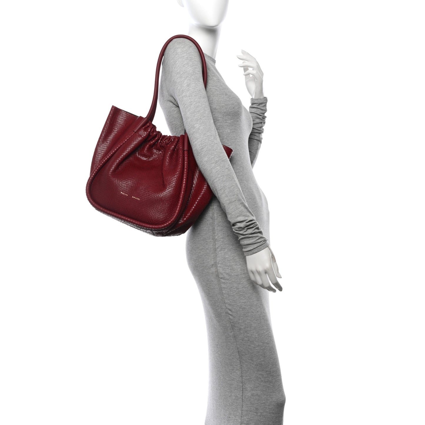 Calfskin Snakeskin Embossed Large Ruched Tote Bordeaux