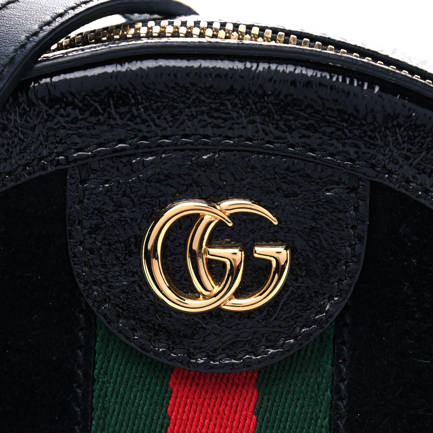 Gucci Suede Patent Web Mini Ophidia Round Shoulder Bag Black 9 of 11