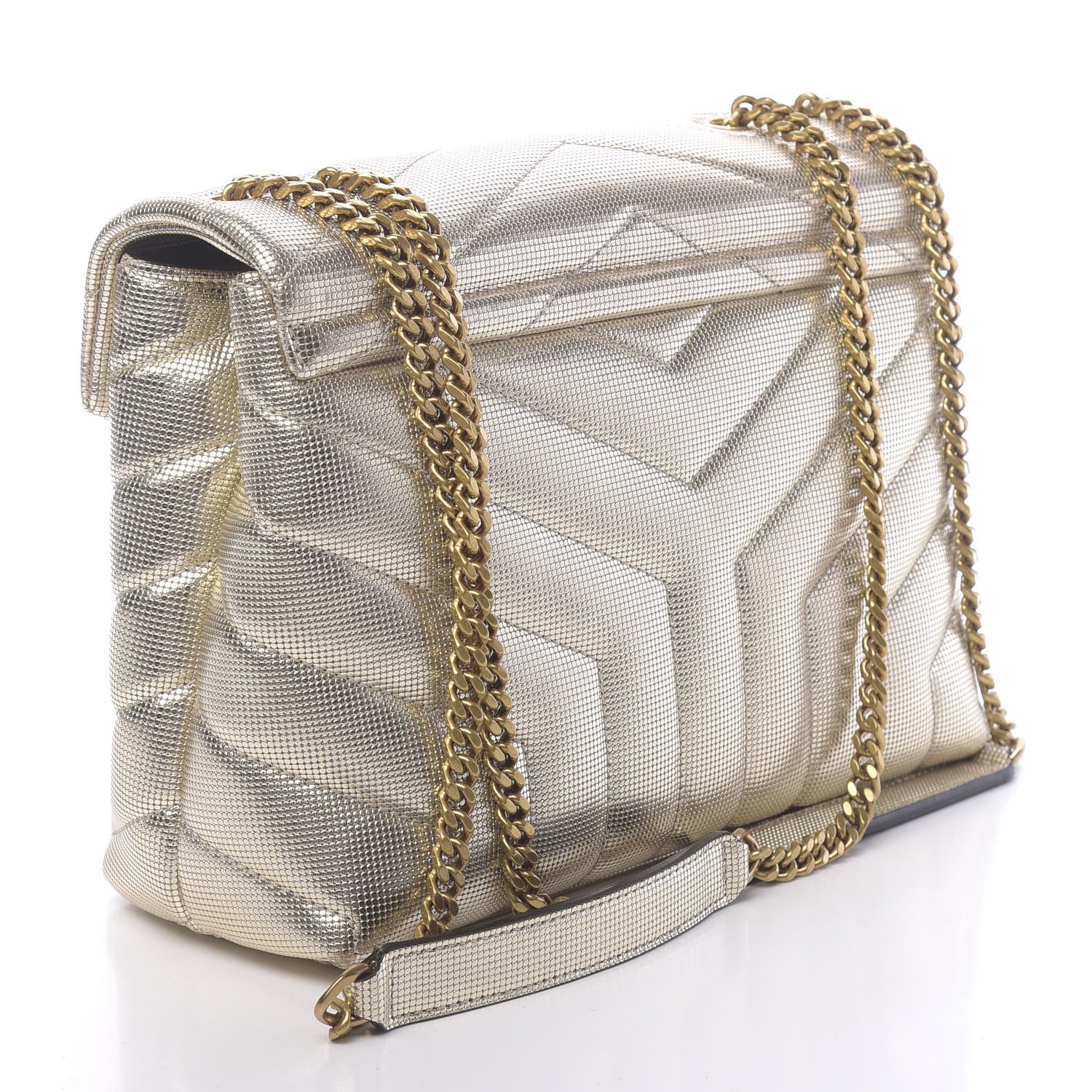Saint Laurent Metallic Calfskin Y Quilted Small Loulou Monogram Chain Satchel Platino 3 of 9