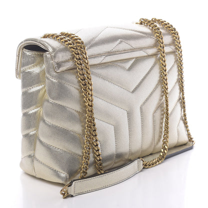 Saint Laurent Metallic Calfskin Y Quilted Small Loulou Monogram Chain Satchel Platino 3 of 9