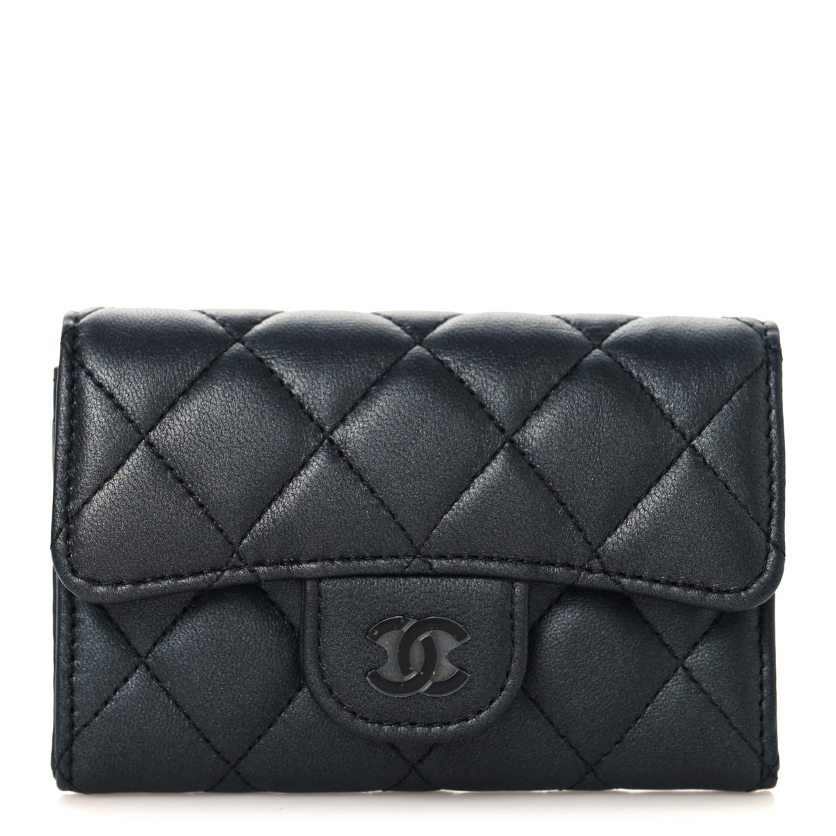 Lambskin Quilted Flap Card Holder Wallet So Black