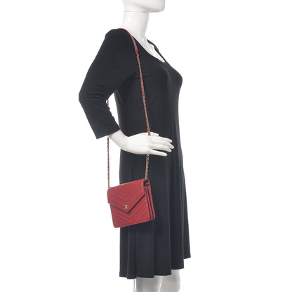 Chanel Lambskin Chevron Quilted Square Wallet On Chain WOC Red 2 of 11