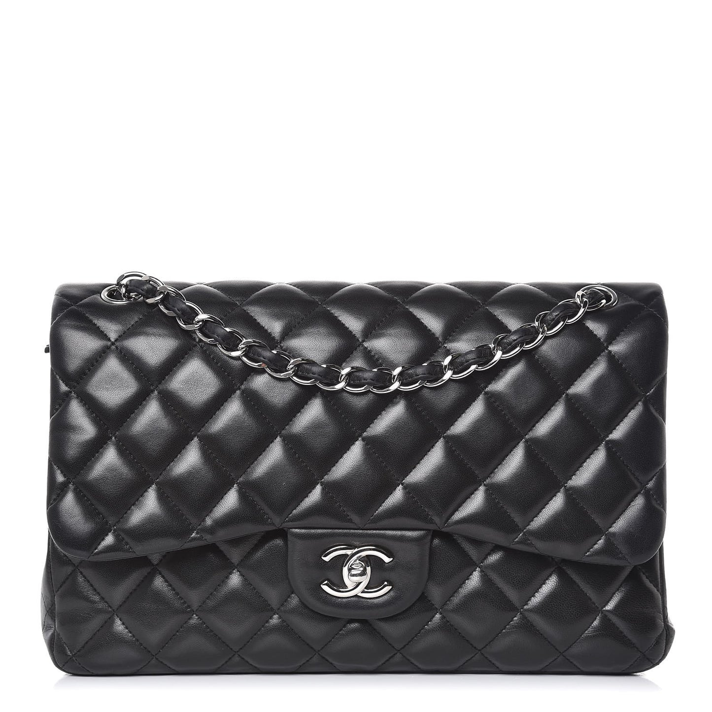Lambskin Quilted Jumbo Double Flap Black