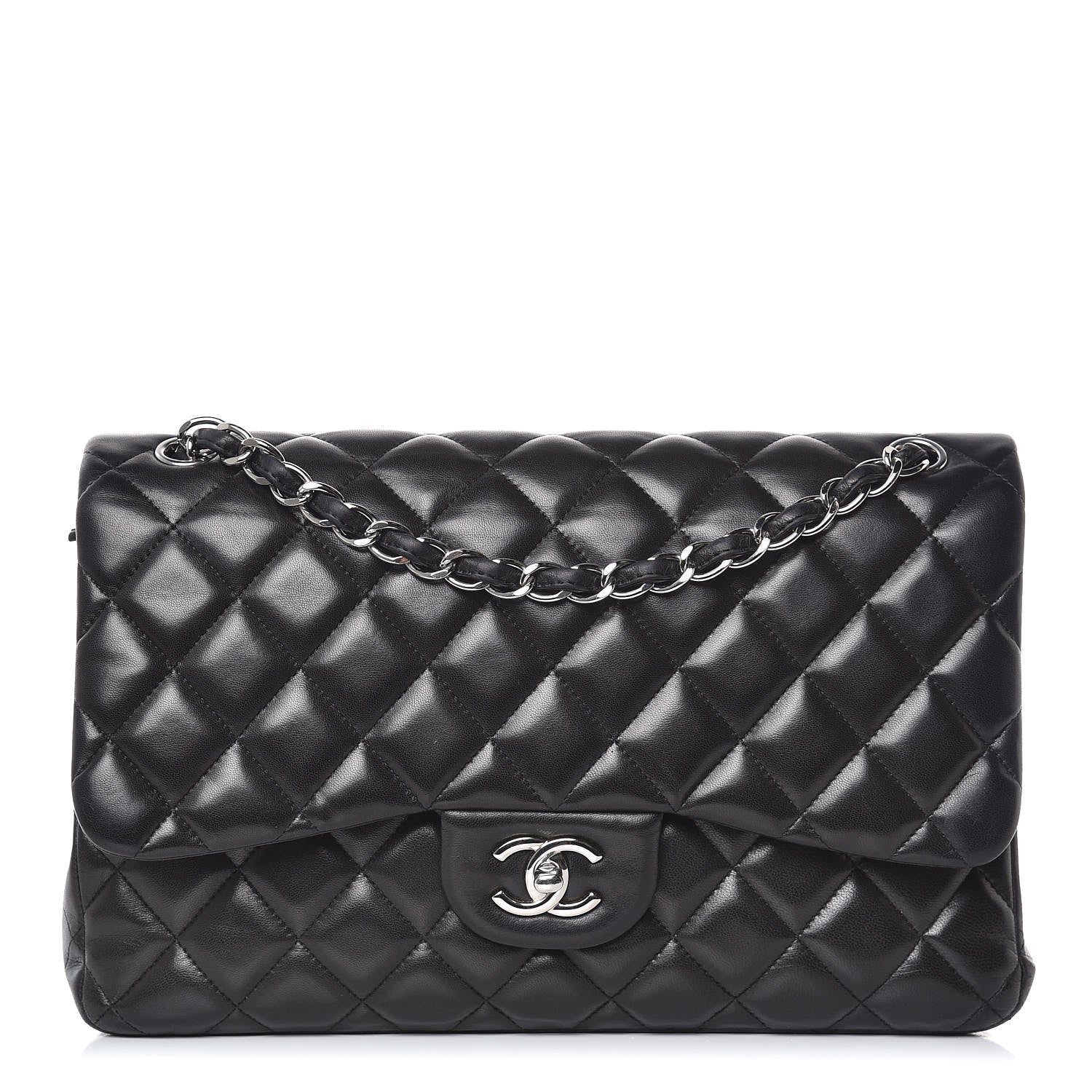 Chanel Lambskin Quilted Jumbo Double Flap Black 1 of 15