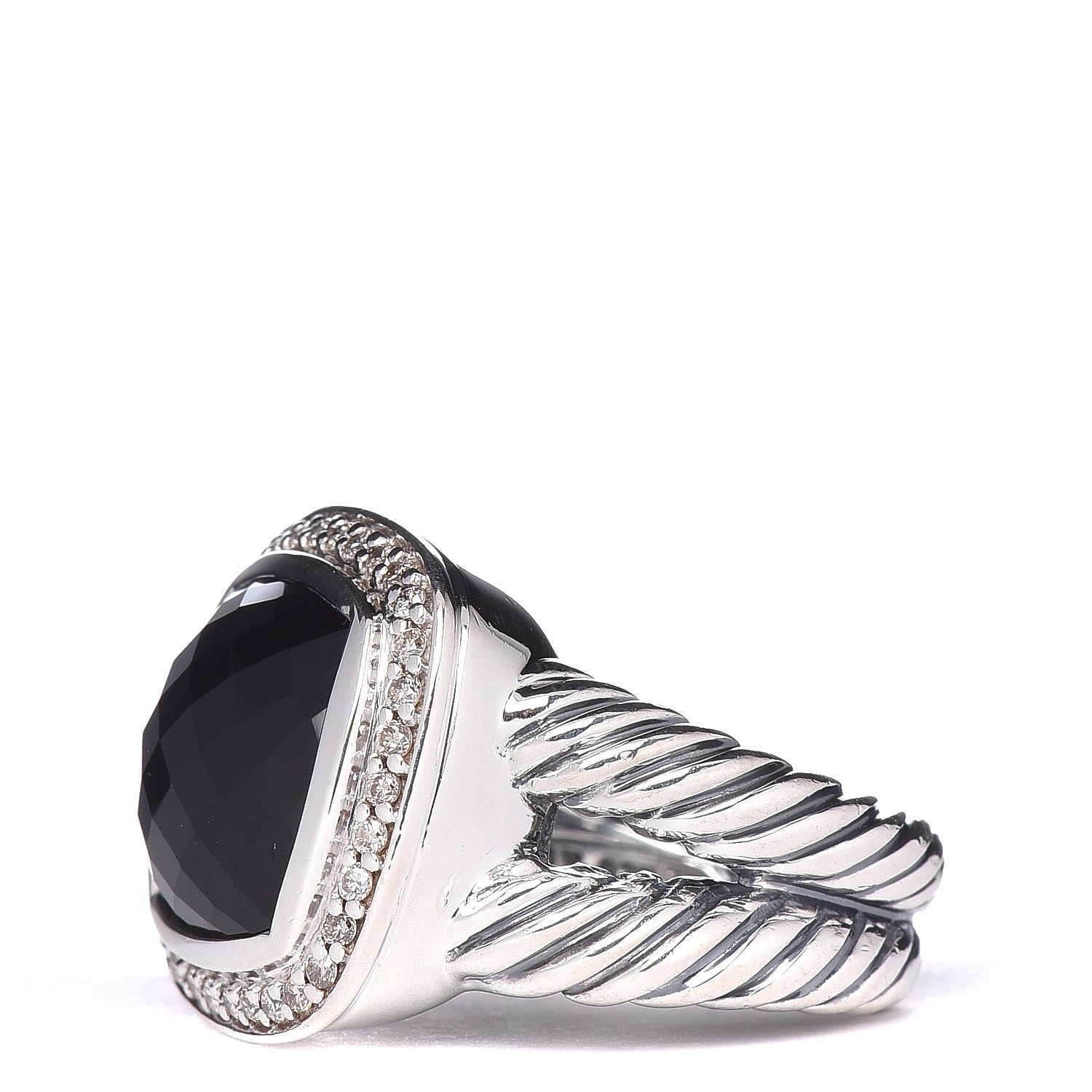 David Yurman Sterling Silver Diamond Black Onyx 11mm Albion Ring 48 4.5 3 of 5