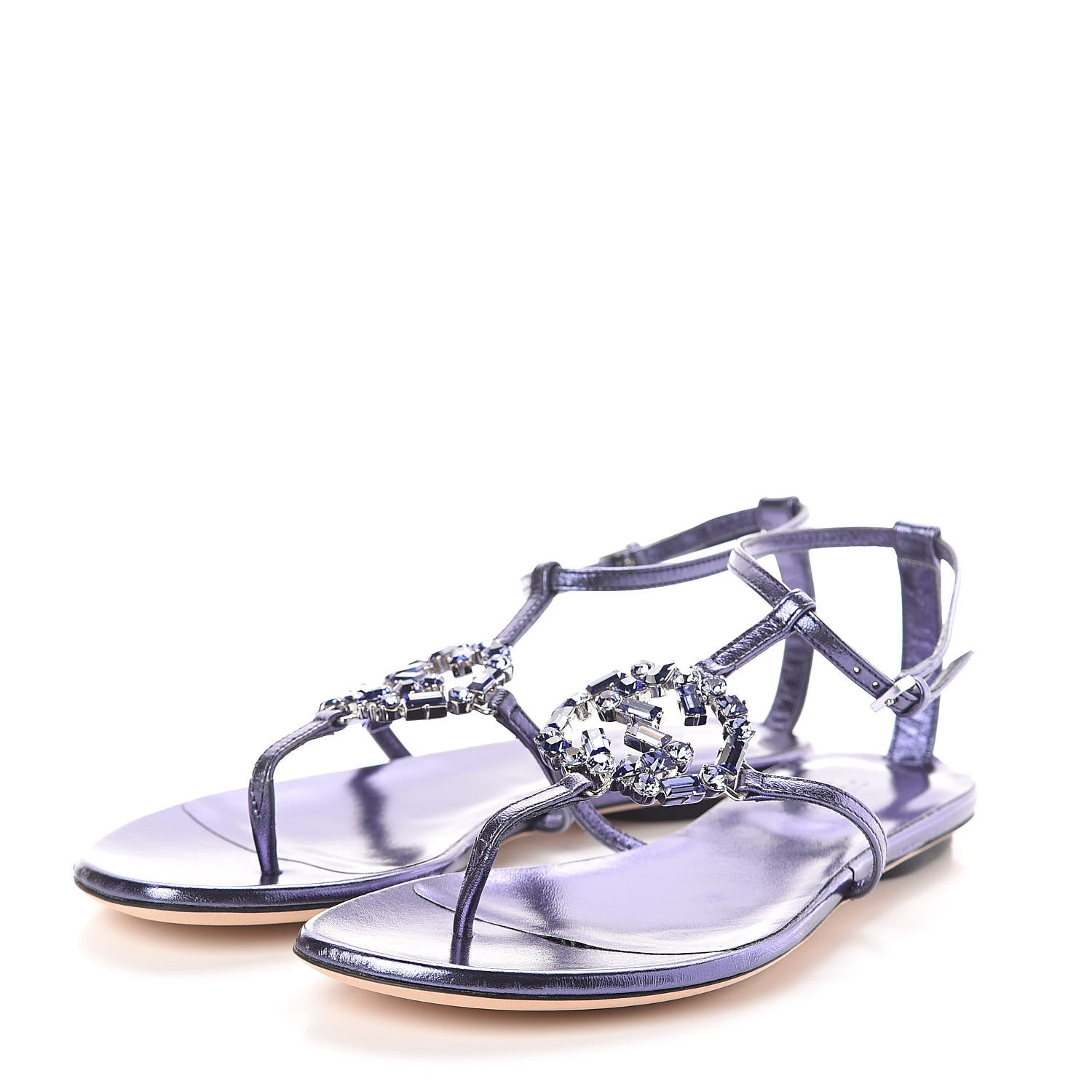 Gucci Metallic Nappa Crystal GG Thong Sandals 36 Purple 3 of 8