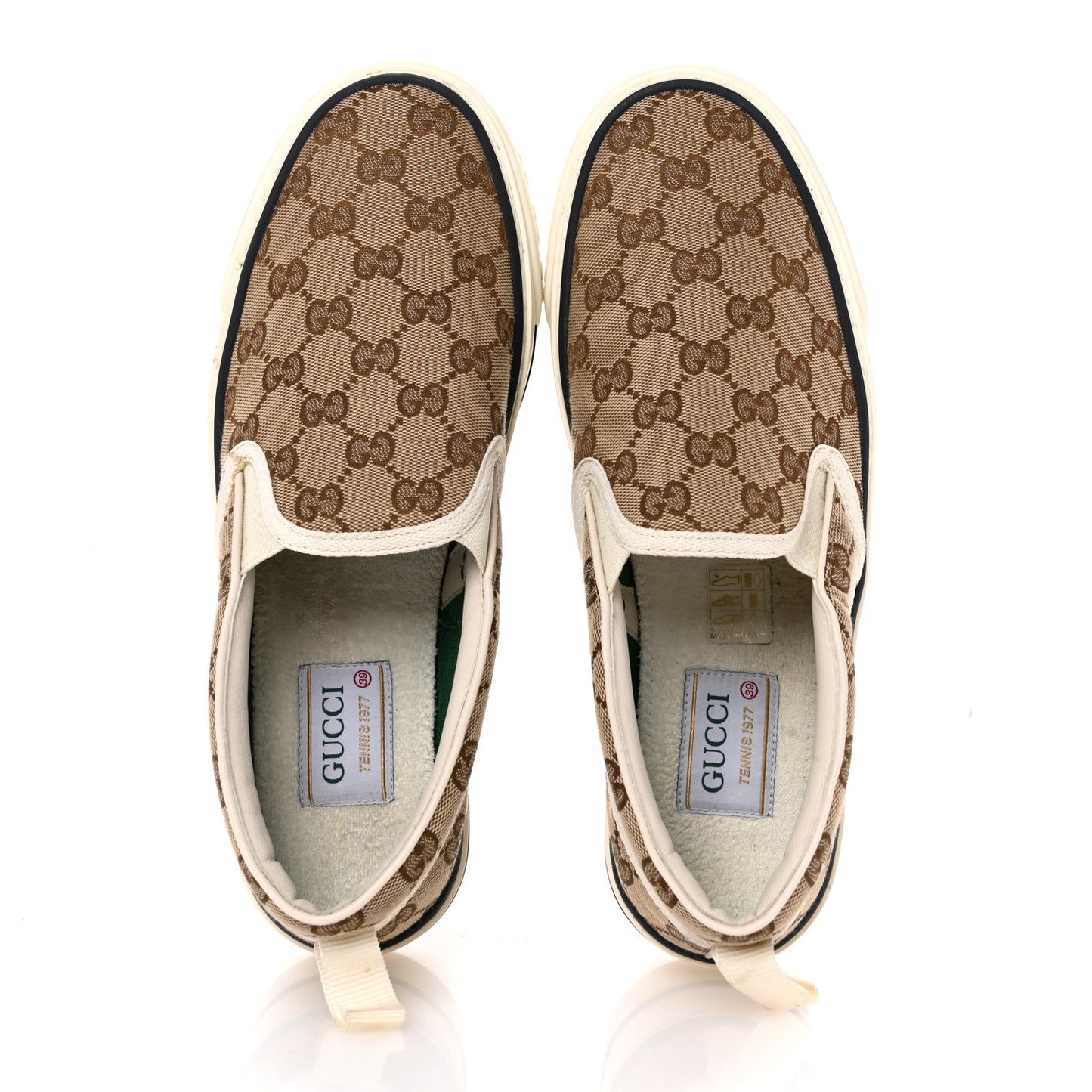 GG Monogram Womens 1977 Tennis Slip On 30mm Sneakers 39 Beige Ebony Mystic White