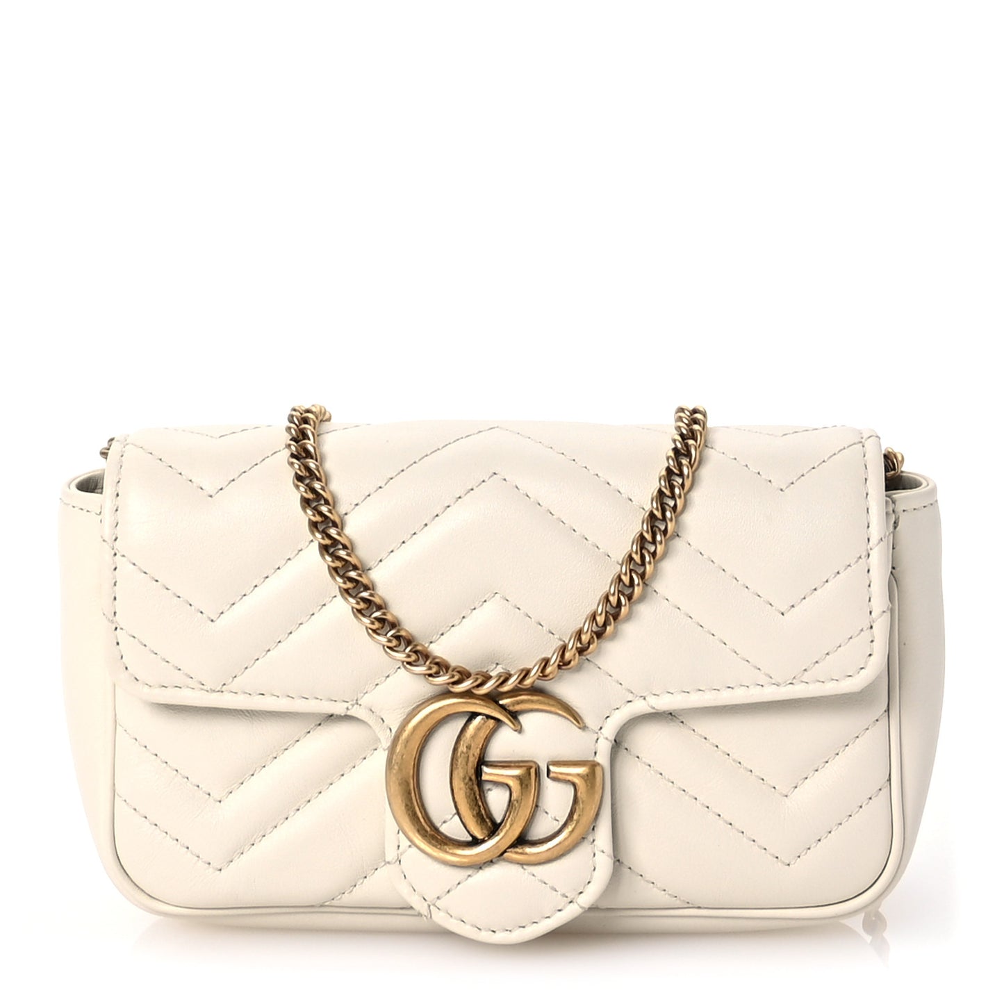 Calfskin Matelasse Super Mini GG Marmont Shoulder Bag White