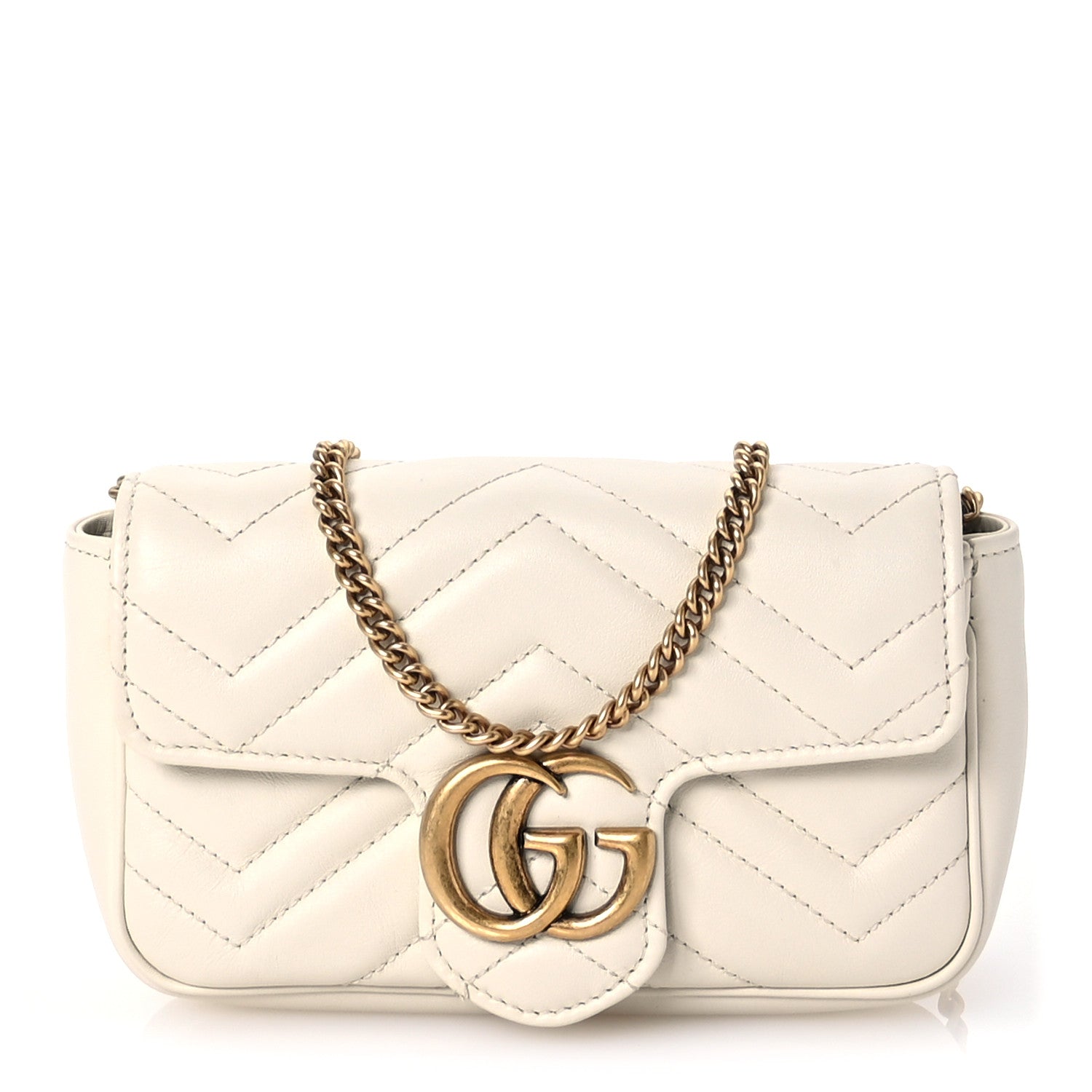 Gucci Calfskin Matelasse Super Mini GG Marmont Shoulder Bag White 1 of 10