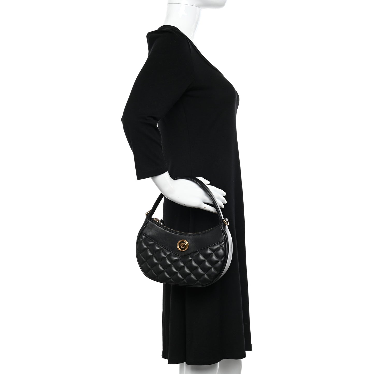 Nappa Quilted Medusa Shoulder Bag Black