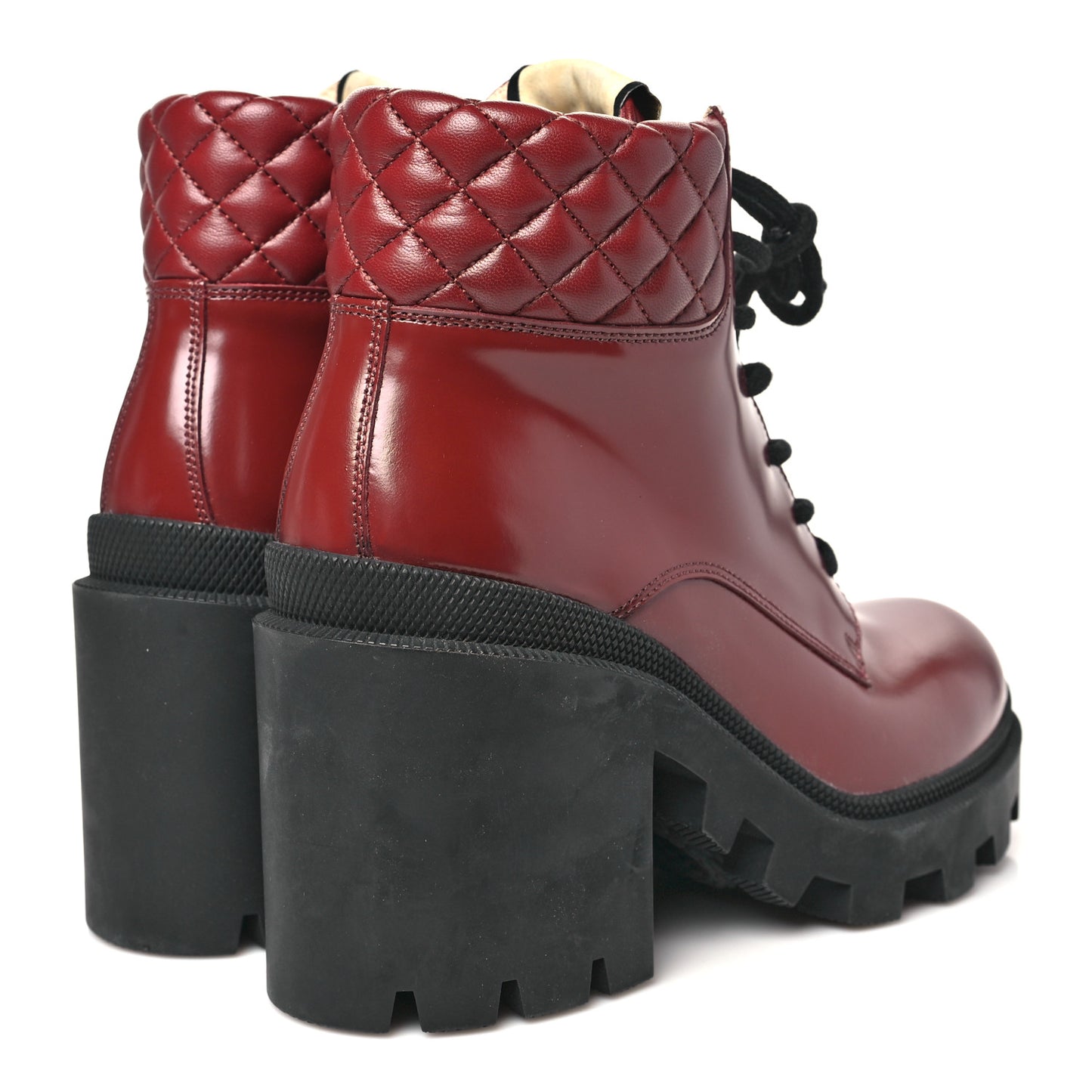 Magnum Calfskin Nappa Quilted Lace Up Ankle Boots 38.5 Garnet Red