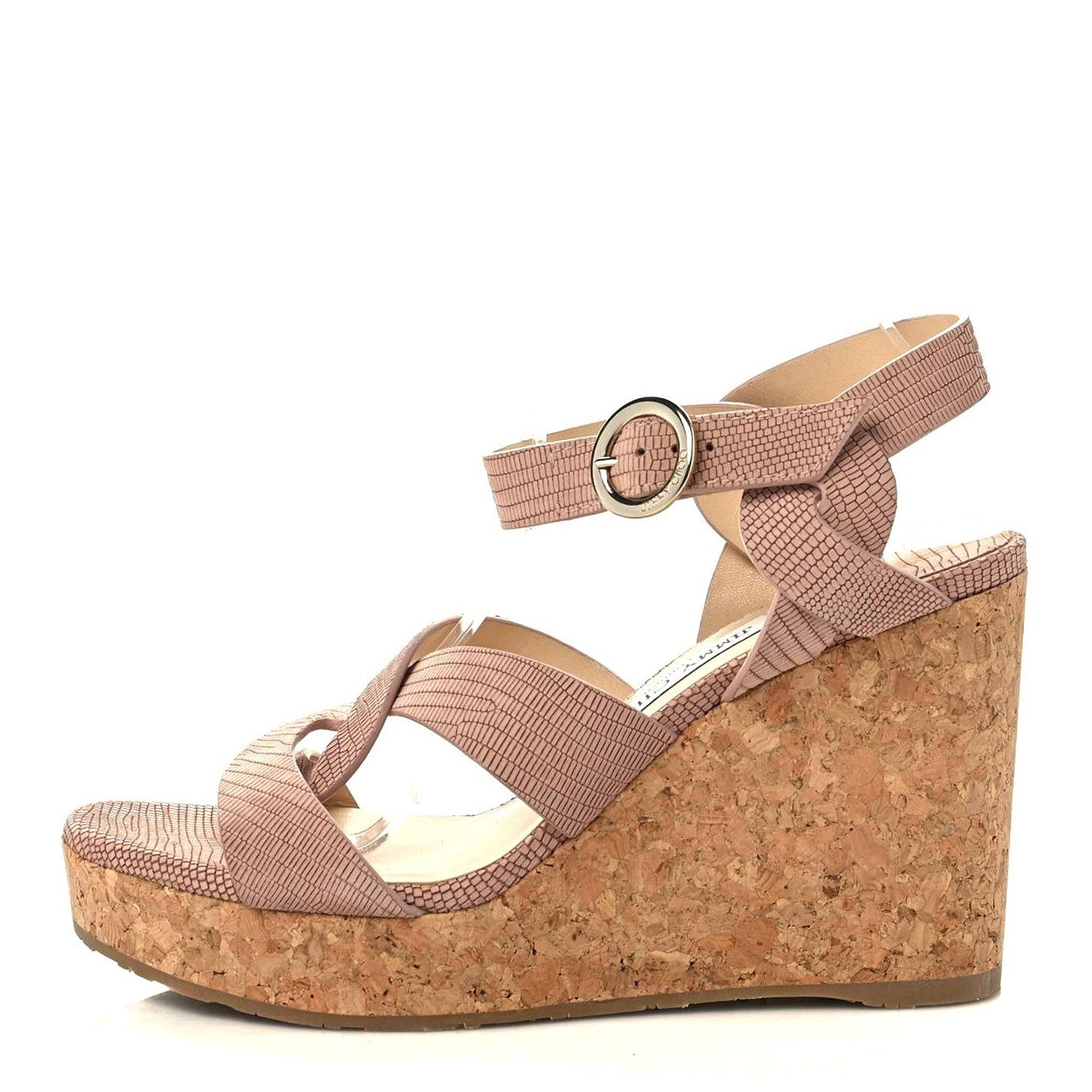 Jimmy Choo Vachetta Embossed Cork Pilar 144 Wedge Sandals 40.5 Nude 1 of 8