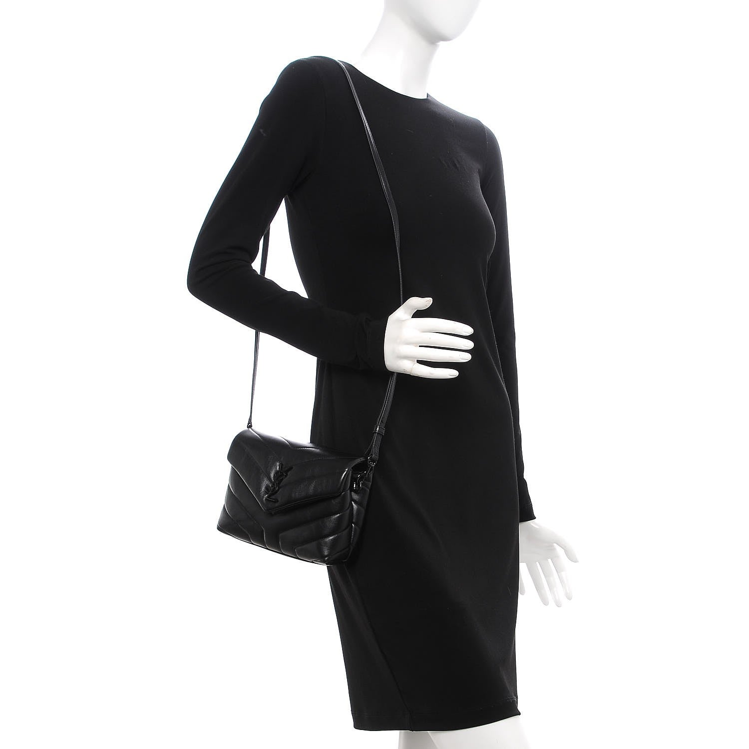 Saint Laurent Calfskin Y Quilted Monogram Toy Loulou Crossbody Bag Black 2 of 7
