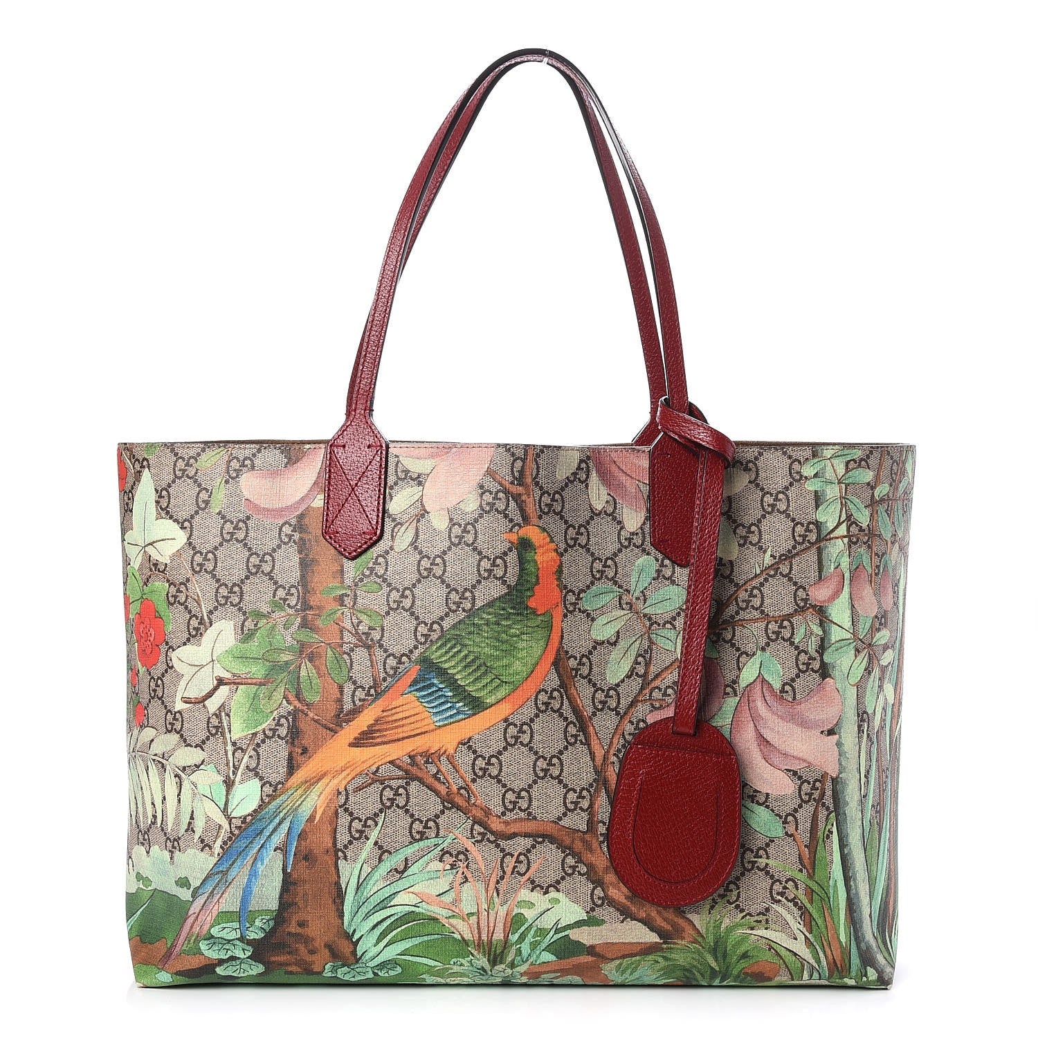Gucci GG Supreme Monogram Tian Medium Shopping Tote Beige Multicolor Red 1 of 9