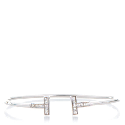 Tiffany 18K White Gold Diamond T Wire Bracelet 1 of 6