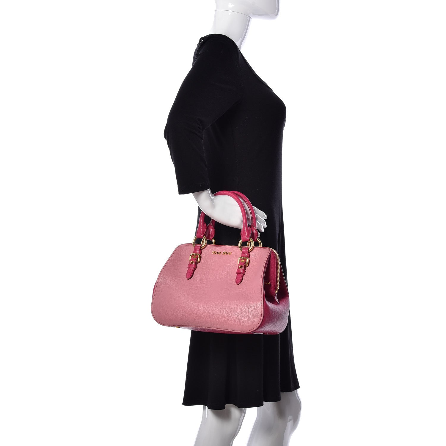 Miu Miu Goatskin Madras Bi-Color Bowling Bag Rosa Peonia 3 of 9
