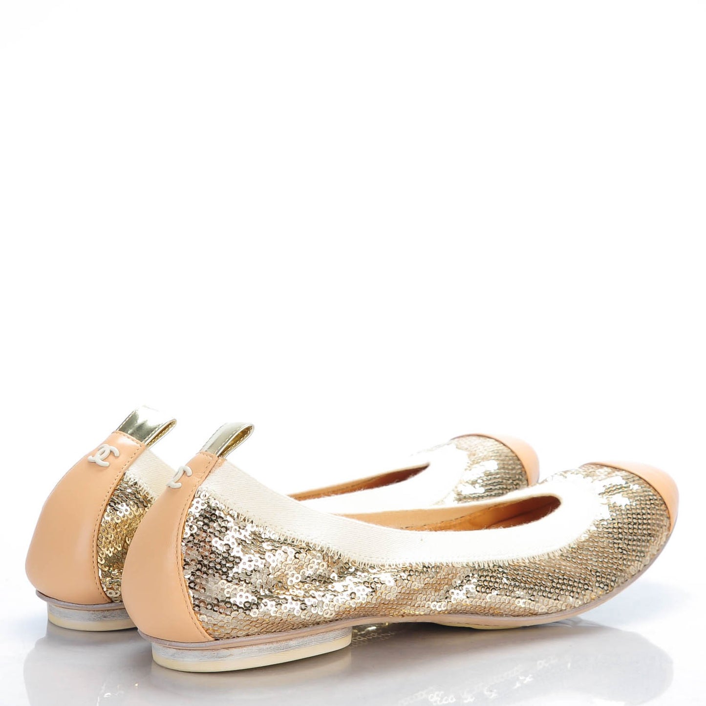 Sequin Lambskin Cap Toe Ballerina Flats 38 Gold