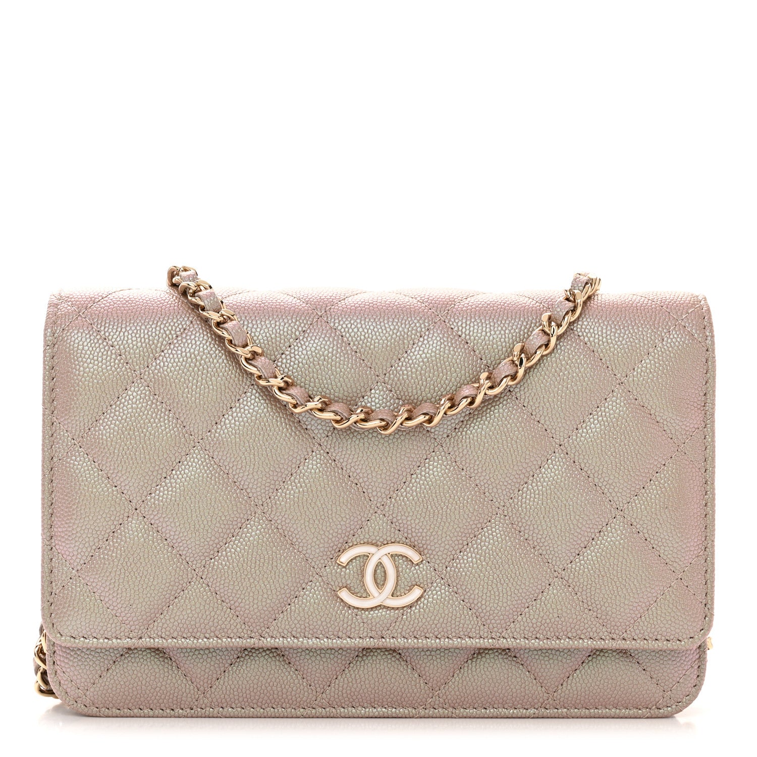Chanel Iridescent Caviar Quilted Wallet on Chain WOC Beige 1 of 13