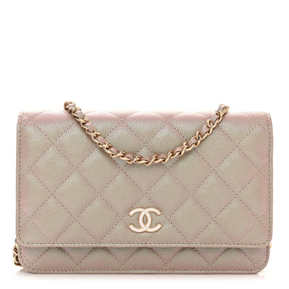 Chanel Iridescent Caviar Quilted Wallet on Chain WOC Beige 1 of 13
