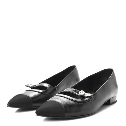 Chanel Shiny Lambskin Grosgrain Pearl Mary Jane Flats 38.5 Black 4 of 9