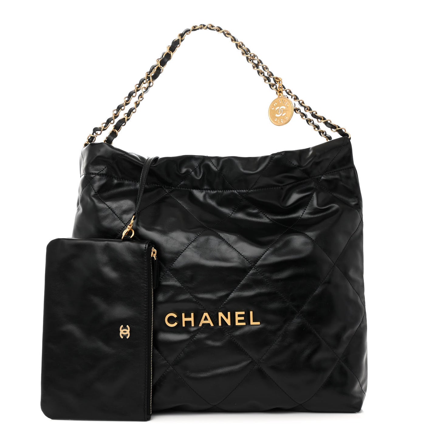 Shiny Calfskin Quilted Chanel 22 Black
